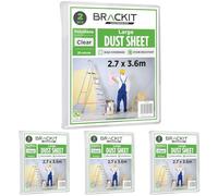 Brackit 2pc, Large Plastic Dust Sheets for Decorating - 2.7m x 3.6m (12ftx 9ft) - 20 Micron - Embossed White Plastic Sheets for Painting - Furniture & Floor Protection, Waterproof Plastic Sheets