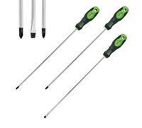 Brackit 3-Piece Screwdriver Set with Long Handle - Phillips, Pozi and Slotted Head - for Extra Long Range and with Magnetic Tips