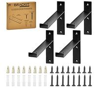Brackit 4 Heavy Duty Right Angle Shelf Brackets with Screws and Wall Anchors, 9” x 5” (225mm x 115mm), Rustic Black Metal Shelf Brackets for Wall Shelving & Floating Shelves, with Fixing Set