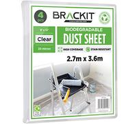 Brackit 4pc Biodegradable Large Plastic Dust Sheets for Decorating - 2.7m x 3.6m (12ftx 9ft) 20 Micron - Embossed White Plastic Sheets for Painting - Waterproof Sheets for Painting & Covering
