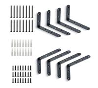 Brackit 8 Pcs Heavy Duty Shelf Brackets, 72 Pieces Including Screws, Wall Mounted L Shape Black Shelf Brackets with Screws, 125mm x 75mm Metal Shelf & Supports for Garage, Kitchen and Home
