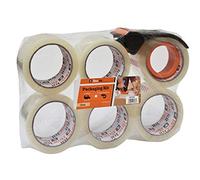 Brackit Clear Packing Tape with Dispenser, 48mm x 60m, Pack of 6 Rolls - Compact Dispenser Included, Ideal for Moving and Packaging - Easily Seals Your Parcels and Boxes