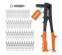 brackit Heavy Duty Rivet Gun Set with 100 Rivets in 4 assorted sizes - 2.4mm, 3.2mm, 4.0mm 4.8mm - Ergonomic Grip for Securing Metal and Wood Panels