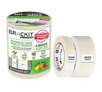 brackit Multi Size White Masking Tape; Pack of 4 x 48m; 2 x 24mm and 2 x 48mm - Easy Removal For Painting & Decorating or Arts