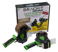 brackit Packaging Tape Set - 2 Brown Tapes with 2 Dispensers - 48mm x 66m - 2 Roll Pack - Strong Heavy Duty Tape for General Use or Moving Home - Easily Seal your Parcels and Boxes