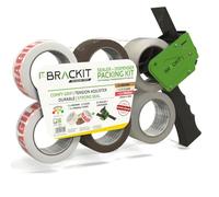brackit Packing Tape Set Brown and Fragile and Clear with Dispenser, 48mm x 66m, Pack of 6 Rolls - Strong Seal Tape for Regular Packing Use or Moving