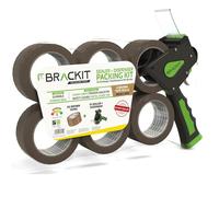 Brackit Packing Tape Gun, Brown 48mm x 66m, Pack of 6 Rolls - Strong Heavy Duty Packing Tape for Regular Use or Moving - Easily Seals Your Parcels and Boxes - Packaging Tape Dispenser