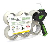 Bracket Tape Gun, Pack of 6 Clear Rolls 48mm x 66m Strong Heavy Duty Packing Tape for Regular Use or Moving - Easily Seals Your Parcels and Boxes