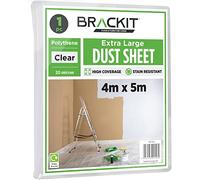 Brackit X Large Plastic Dust Sheet for Decorating - 5 x 4m (16 x 13ft) - 20 Micron - Embossed White Plastic Sheets for Painting - Waterproof Plastic Sheets for Painting & Covering