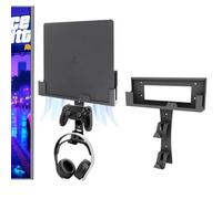BracNova Wall Mount for PS4 Slim,Steel Mount Includes Detachable Controller Holder and Headphone Stand -Safely Store Your PlayStation 4 Slim Console Near or Behind Your TV