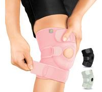BRACOO Adjustable Compression Knee Patellar Pad Tendon Support Sleeve Brace for Men Women - Arthritis Pain, Injury Recovery, Running, Workout, KS10 (Pink)