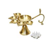 BRACOP® Brass Aarti Diya Oil Lamp Indian Religious Pooja Diya Indoor Lamp Indian Goddess Pooja Accessories Home Temple Decor Hand Carved Ghee Lamp Small Diya Decorative Lamp Lantern Oil Burner