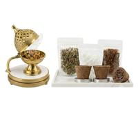 BRACOP® Brass Dhoop Burner Religious Home Mandir Decor Incense Holder with Havan Samagri & Guggal Dhoop Handcrafted Dhoop Dani With Cool-Touch Handle Pooja Items Home Fragrance Natural Air Cleanser