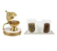 BRACOP® Brass Dhoop Burner with Havan Samagri & Guggal Dhoop Religious Home Mandir Decor Incense Holder Handcrafted Dhoop Dani With Cool-Touch Handle Pooja Items Home Fragrance Natural Air Cleanser