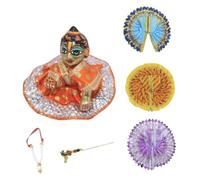 BRACOP® Brass Laddoo Gopal Krishna Sculptures Indian God Figure Handmade Laddu Gopal Kishan Dress, Bansuri Set Thakurji Murti Idol Bal Gopal Statue For Home Temple Statue Décor