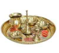 BRACOP® Brass Peacock Design Pooja Aarti Thali Hindu Pooja Samagri Set of 7 Pcs
