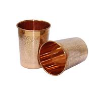 BRACOP® Copper Carafe Water Glasses Set of 2 Pcs Drinking Pitcher Pure Copper Tumbler Mug Glassware Ayurveda Embossed Glass Water Carafe Cup Moscow Mule Mug for Juice, Drinks