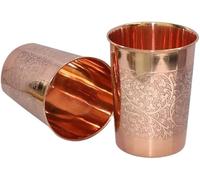 BRACOP® Copper Tumblers Water Glasses Set of 2 Pcs Drinking Pitcher Pure Copper Carafe Vessel Tumbler Mug Glassware Ayurveda Embossed Glass Water Carafe Cup Moscow Mule Mug for Juice