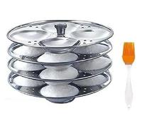 BRACOP® Idli Maker Stand 4 Deeper Plates for 16 Fluffy Idlis Round Idli Plates Handmade Idli Maker Indian Cooking Accessories Idli Steamer Stainless Steel Idli Plates Rust-Free, Easy to Clean