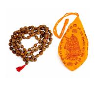 BRACOP Kamal Gatta 108 Beads Mala with Krishna Radha Printed Japa Bag Original Lotus Seed Rosary for Lakshmi Pujan & Mantra Chanting Prayer Beads Indian Goddess Pooja Item Religious Gifts