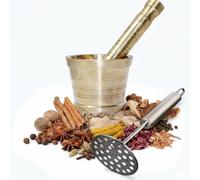 BRACOP Kitchen Potato Masher With Brass Mortar Pestle Golden Hamam Dasta Kitchen Gadgets Herb Ginger Crusher Spice Grinder Bowl Cooking Tools Vegetable Crusher Indian Gifts Grinder For Kitchen