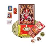 BRACOP® Navratri Thali Set Handcrafted Aarti Plate Hindu Religious Items Mandir Decor Indian Pooja Samagri Brass Pooja Thali with Shingar Set Handmade Mata Churni Poojan Item Navratri Gift