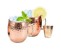 BRACOP® Pure Copper Moscow Mules Mug Tumbler Set Of 2 Hammered Copper Tumbler Tumbler Set Copper Travel Tumbler Copper Ayurveda Drinking Cup For Whisky, Wine, Juice, Bar, Cocktail Glasses Gifts
