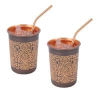 BRACOP Pure Copper Tumbler With 4 Reusable Copper Straws & Cleaning Brush Handmade Drinking Flask Water Tumbler Serving Utensils Drinkware For Water, Juice & Cocktails