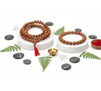 BRACOP Rudraksha Mala with Bracelet Hindu Puja Items Japa Mala Goddess Ornaments Mantra Prayer Beads Handcrafted Indian Puja Set Buddhist Mala Holy Chain Necklace Temple Decoration Return Gifts