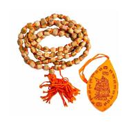 BRACOP Tulsi Mala with Designer Japa Bag 108 Hand-Knotted Wood Beads for Chanting Hindu Goddess Prayer Accessories Saffron Color Bag with Mala Spiritual Gift Set for Men Women