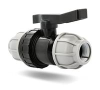 BRADAS® PE-Fitting Ball Valve 2-Way 32 mm x 32 mm Clamp Valve PN 10 Bar Ball Valve Shut-Off Valve with Double-Sided Compression Fitting for PE Pipe Garden Irrigation Clamp Fitting