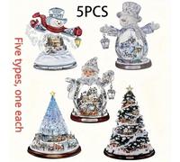 Bradford Exchange Thomas Kinkade Santa Claus Tabletop Crystal Figurine for Christmas 5PCSChristmas Tree Building Toy Set with Led Light