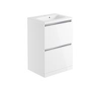 Bradfords Cerne 2 Drawer Floor Standing Vanity Unit (Basin Included) 615mm White Gloss