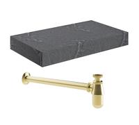 Bradfords Float Wall Hung Grey Marble Basin Shelf & Brushed Brass Bottle Trap 800mm