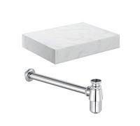 Bradfords Float Wall Hung White Marble Basin Shelf & Chrome Bottle Trap 600mm