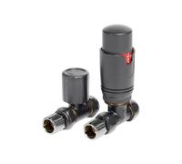 Bradfords Round Thermostatic Radiator Valves - Straight - Anthracite - Pair