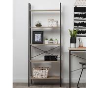 bradken grey oak wooden 5 tier shelving unit with black frame