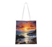 bradkke Ireland Sunset Seascape Reusable Canvas Shopping Bag-Multifunctional Tote Bag, Suitable For Shopping Daily Travel