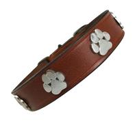 BRADLEY CROMPTON Leather Dog Collar, Genuine Leather Designer Collar for Small Medium Large Dogs, Adjustable 2cm Wide with Silver Buckle and D-Ring (Large 17-21in, Brown)