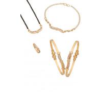 Brado Jewellery Gold Plated Traditional Western Adjustable White AD Mangalsutra, Kada Bangle, Bracelet & Ring Fashion Jewellelry Combo Set for Women.