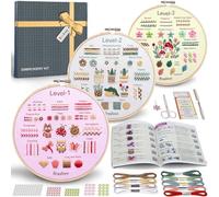 Bradove Beginner Embroidery Kit for Adults Kids, Learn to Embroider 37 Stitches and 13 Cute Patterns, Bead Embroidery Kits