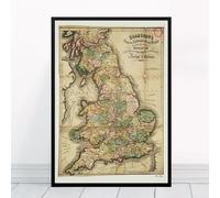Bradshaw's Map of Railways of Great Britain | Framed & Prints Available | 1843 Vintage Painting Art Home Decor Gift Poster For Him Dad Granddad Train Enthusiast Granddad Grandad Son Father's Day