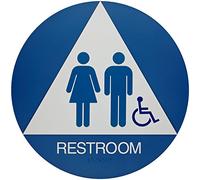 Brady 106184 11 Width x 10 Height Plastic, White on Blue California/ADA Restroom Sign, Legend Restroom
