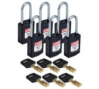 Brady CPT-BLK-38AL-KD6PK SafeKey Padlock, Black, 3.0 in H x 1.25 in W x 0.75 in D
