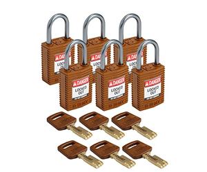 Brady CPT-BRN-25AL-KD6PK SafeKey Padlock, Brown, 2.6 in H x 1.25 in W x 0.75 in D