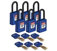 Brady SafeKey Nylon Padlock, Nylon Shackle, 38mm x 84mm x 19mm, Blue, Pack of 6