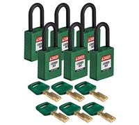 Brady SafeKey Nylon Padlock, Nylon Shackle, 38mm x 84mm x 19mm, Green, Pack of 6