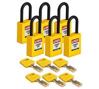 Brady SafeKey Nylon Padlock, Nylon Shackle, 38mm x 84mm x 19mm, Yellow, Pack of 6