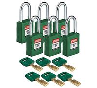 Brady SafeKey Nylon Padlock, Steel Shackle, 38mm x 84mm x 19mm, Green, Pack of 6