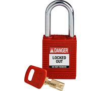 Brady SafeKey Nylon Padlock, Steel Shackle, 38mm x 84mm x 19mm, Red